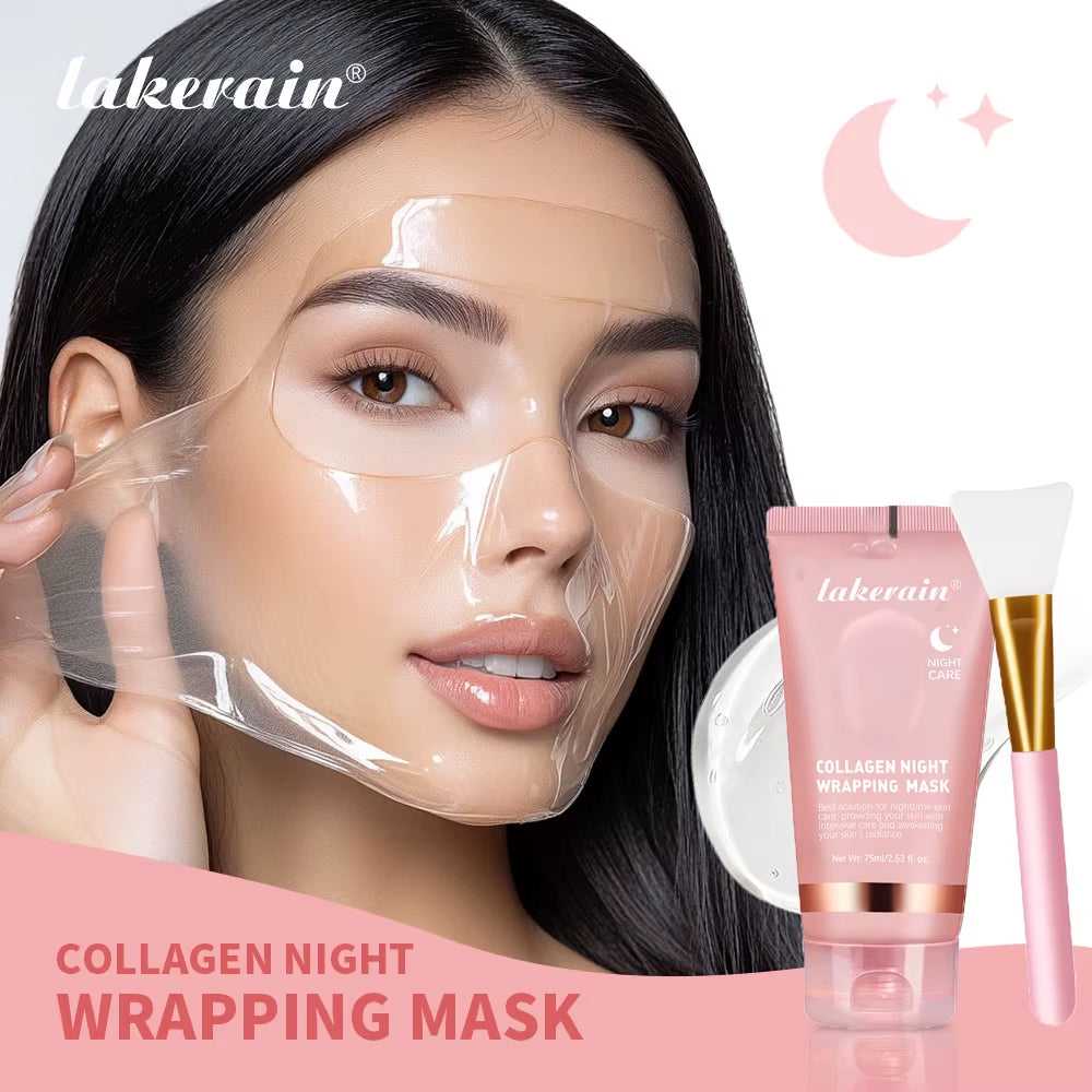 Collagen Wrapping Mask and Brush Set Rejuvenation Moisturize Brightening Korean Face Mask Make Glowy Skin Elasticity Facial Mask