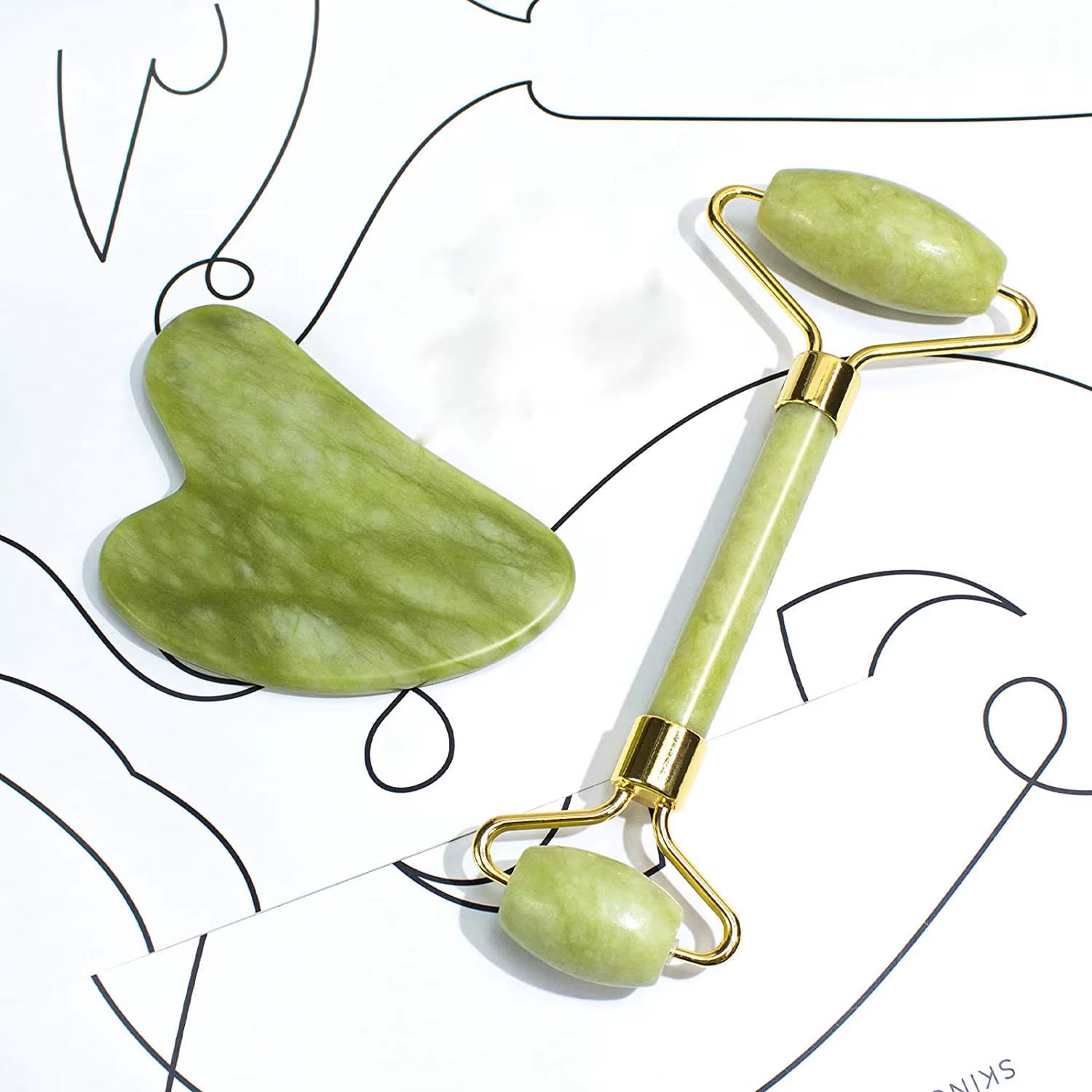 2PCS Gua Sha Natural Stone Gowoman Gua Sha Facial Stone Gua Sha Visage Roller for Face Massager Tool Gouache Scraper LBHL07